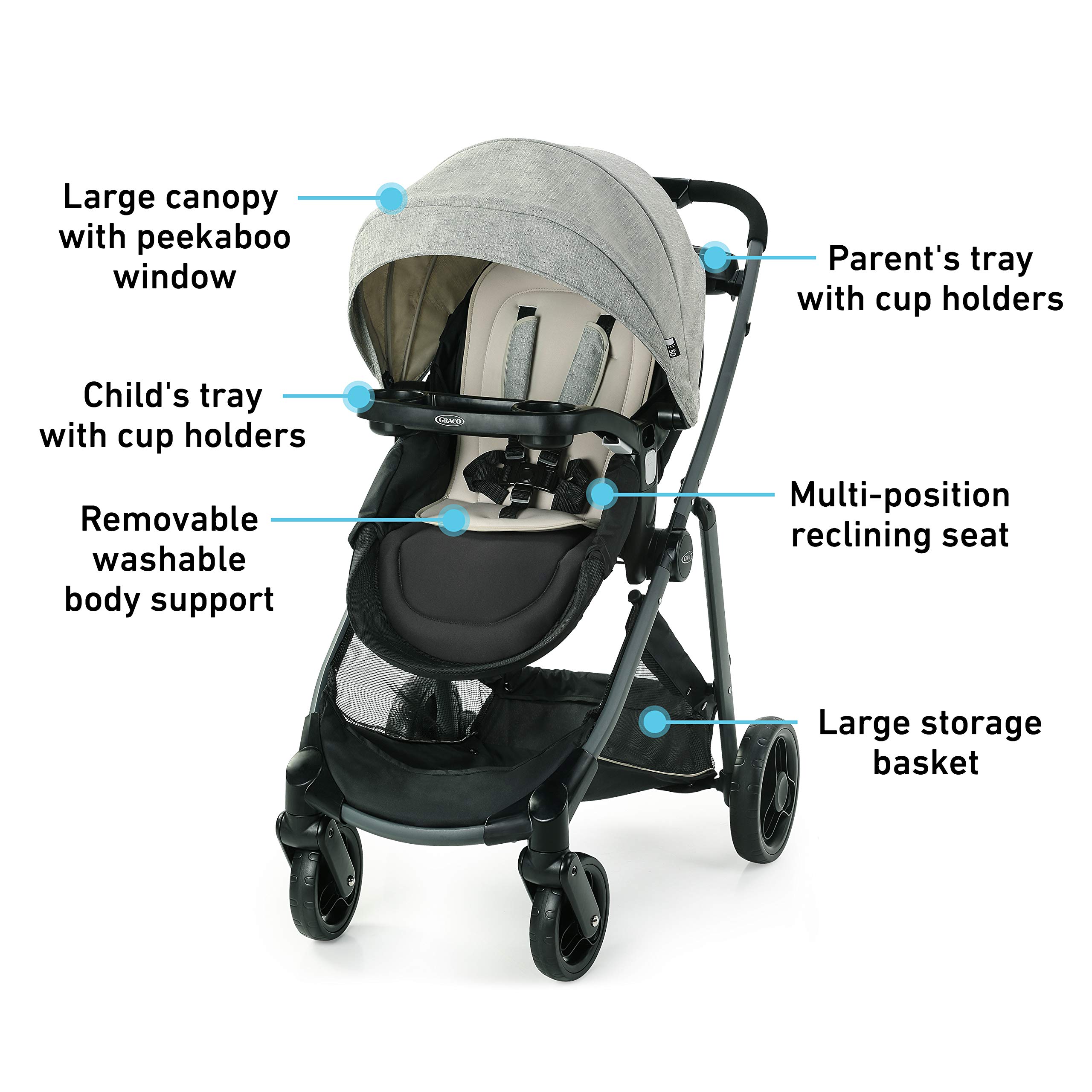 Graco Modes Element LX Travel System | Includes Baby Stroller with Reversible Seat, Extra Storage, Child Tray, One Hand Fold and SnugRide® 35 Lite LX Infant Car Seat, Lynwood
