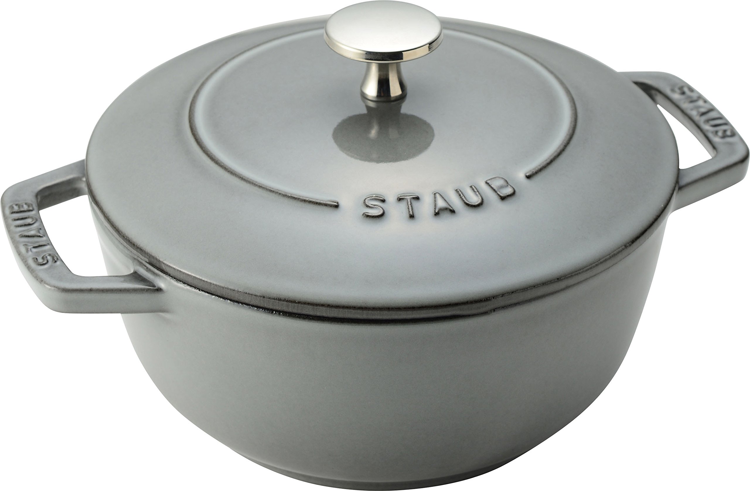 Staub Wa-NABE 40501-006 Wanabe, Gray, M, 7.1 inches (18 cm), Double Handed, Cast Enamel, Pot, Rice Cooking, 2 Cups, Induction Compatible, Japanese Authorized Product