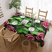 Floral Rose Ivy with Leaves Spring Rectangle Tablecloth 52 x 74 Inch, Washable Table Cover for Party Picnic Dinner Decor