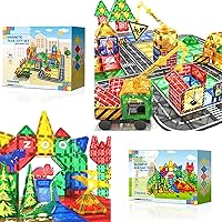 82PCS Magnetic Tiles Kids Games Road Set with Extendable Magnetic Crane, City Construction Building Toys for Toddlers STEM Preschool Toys, Gifts for 3+ Year Old Boys Girls Kids Toys with Car
