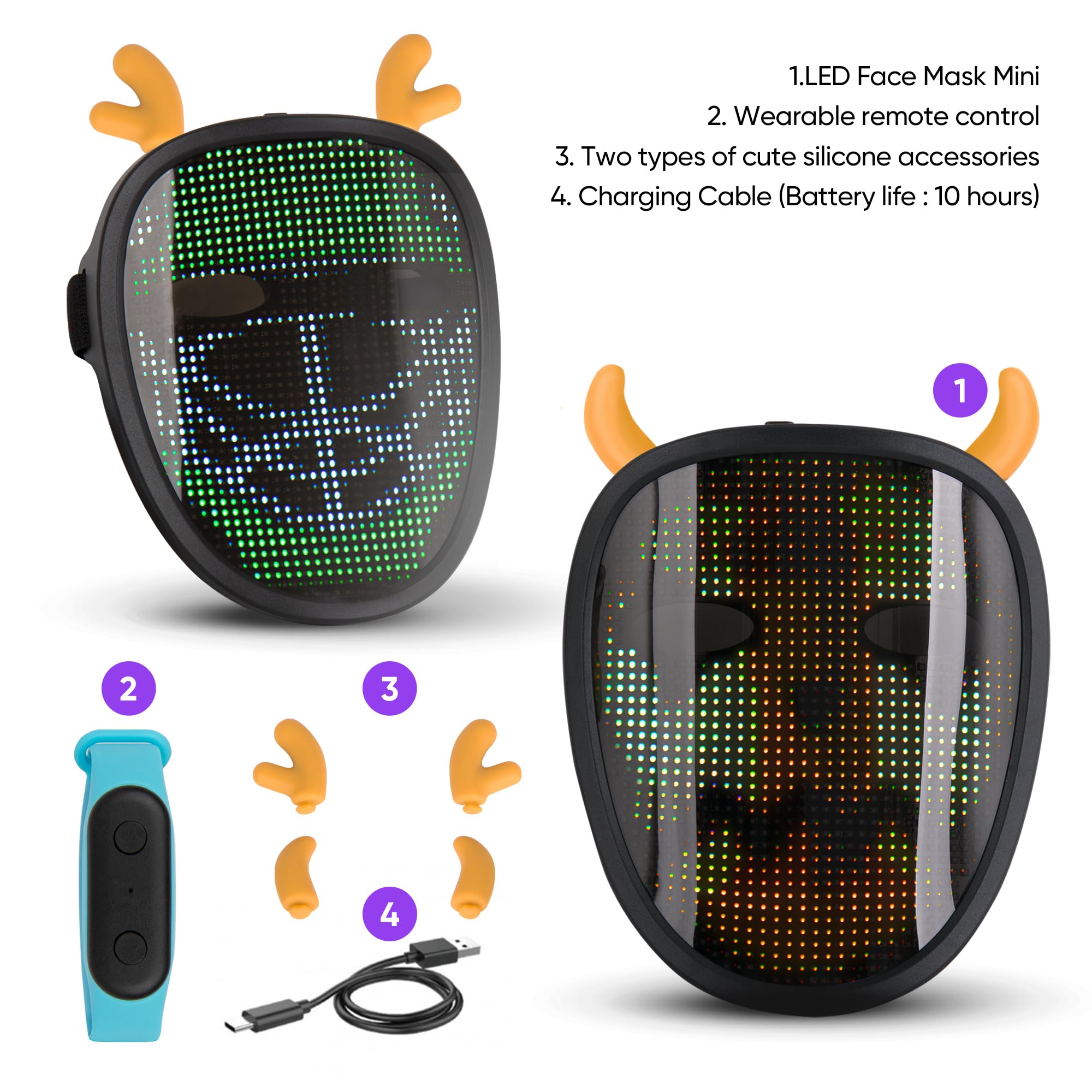 CHEMION led face mask mini for kids - Halloween Christmas Birthday Holidays Carnival Festival Masquerade Fun stuff Cosplay Toy Gift Party favors for kids 4-12 for boys for girls