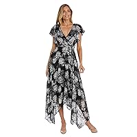 Women's Floral Print High-Low Dress with Flutter Sleeves