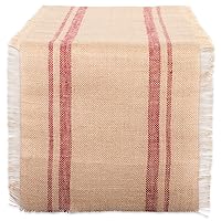 DII Jute Burlap Collection Kitchen Tabletop, Table Runner, 14x108, Double Border Barn Red