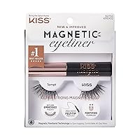 KISS Magnetic Eyeliner & Lash Kit, Tempt, 1 Pair of Synthetic False Eyelashes With 5 Double Strength Magnets and Smudge Proof, Biotin Infused Black Magnetic Eyeliner with Precision Tip Brush