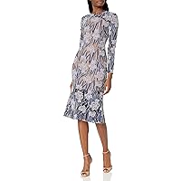 Women's Long Sleeve Embroidered Floral Midi Flare Sheath Dress