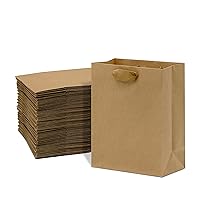Kraft Gift Bags - 50 Pack 8x4x10 Designer Kraft Shopping Bags in Bulk, Small Gift Wrap Totes with Fabric Handles for Boutiques, Small Business, Retail Stores, Merchandise, Birthday Parties