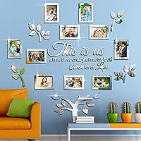 Family Tree Wall Decor This is Us 3D DIY Mirror Stickers Picture Frame Acrylic Living Room Decorations Art Family Tree Decal Quote Wall Picture Decoration for Collage Bedroom, 47 x 47 Inch…