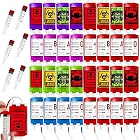 MGparty 80 Packs Blood Bags for Drink, Blood IV Bags for Halloween Party Decoration Drink Container Juice Pouch Prop for Zombie Vampire Theme Party Props (80Pcs Bag, 6 Syringes)