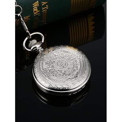 Hicarer Quartz Pocket Watch for Men with Black Dial and Chain Vintage Roman Numerals Christmas Gifts Birthday