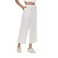 Womens Linen Pants Wide Leg High Waisted Drawstring Casual Flowy Pants with Pockets