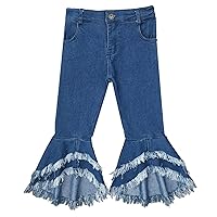 Little Girls Fashion Flared Jeans Pants High-Low Asymmetric Hem Raw Hem Trousers Casual Elastic Leggings Outfits