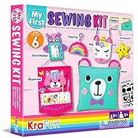 KRAFUN My First Sewing Kit for Beginner Kids Arts & Crafts, 6 Easy DIY Projects of Stuffed Animal Dolls and Plush Pillow Craft, Instructions & Felt, Gift for Girls, Boys, Learn to Sew, Embroidery