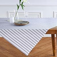 Solino Home Stripe Linen Tablecloth – 100% Pure Linen Navy and White Tablecloth 52 x 52 Inch – Farmhouse Washable Fabric Table Throw – Capri Ticking Stripe