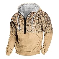 Mens Hoody Plus Size Half Zip Hoodie For Men Western Aztec Ethnic Print Retro Graphic Sweatshirt Pocket Pullover