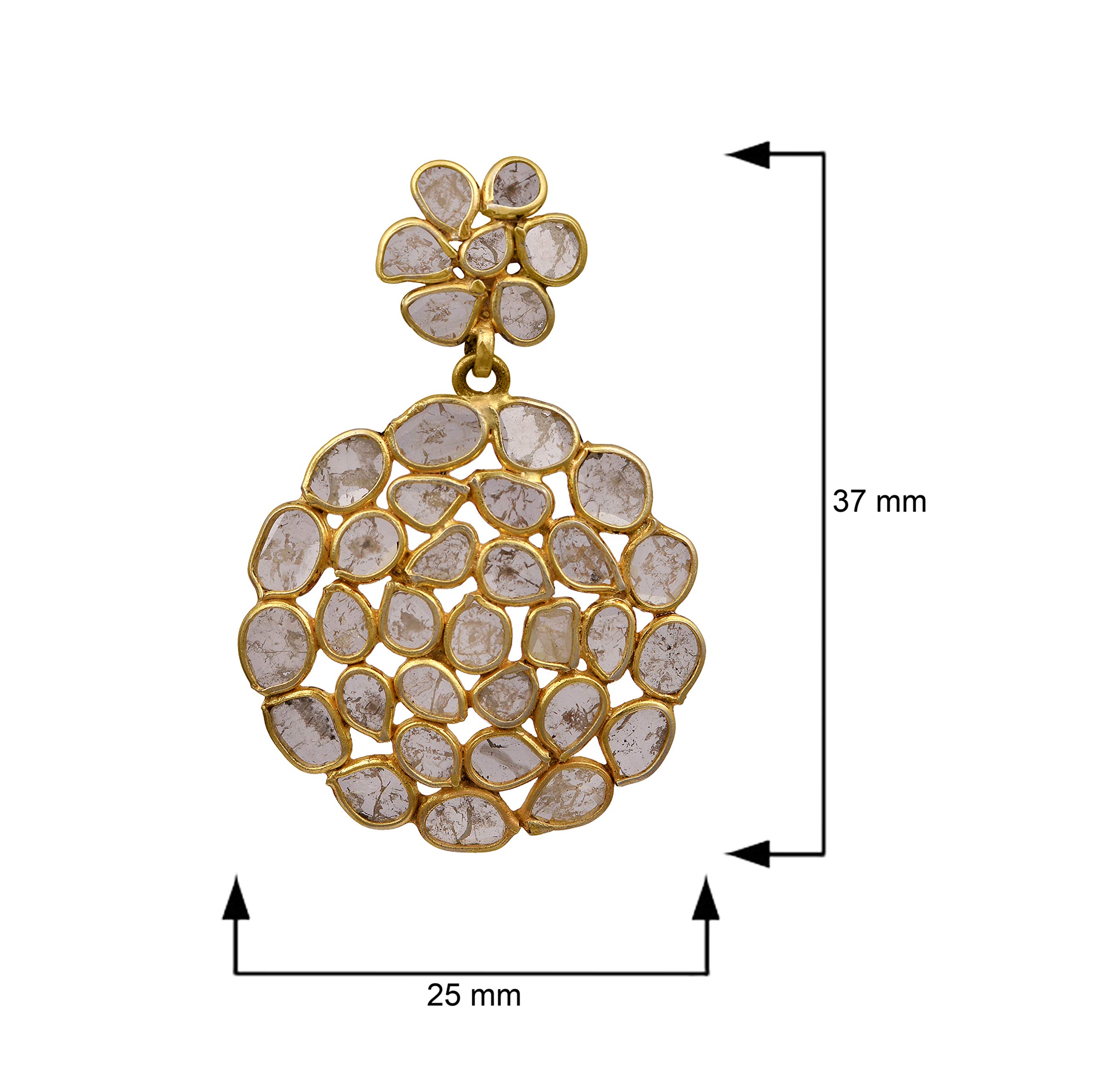 4.00 CTW Uncut Polki Diamond Round Disk Floral Shape Earrings - 925 Sterling Silver - 14K Gold Plated, Valentine Day Gift Jewelry