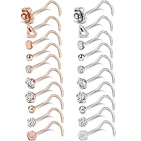 Tornito 20G 20Pcs Stainless Steel Nose Bone L Shaped Screw Studs Rings CZ Nose Ring Labret Nose Piercing Jewelry for Men Women (A1:20Pcs)