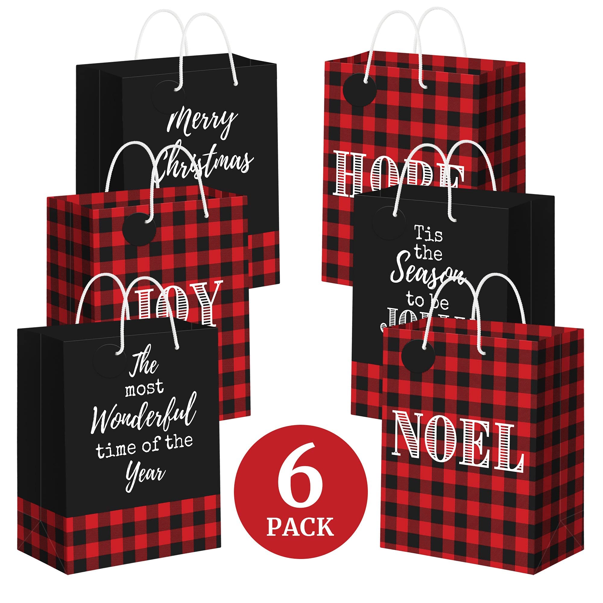 Perfect Occasion Plaid Christmas Gift Bags - 6 Pack - Medium Size 10
