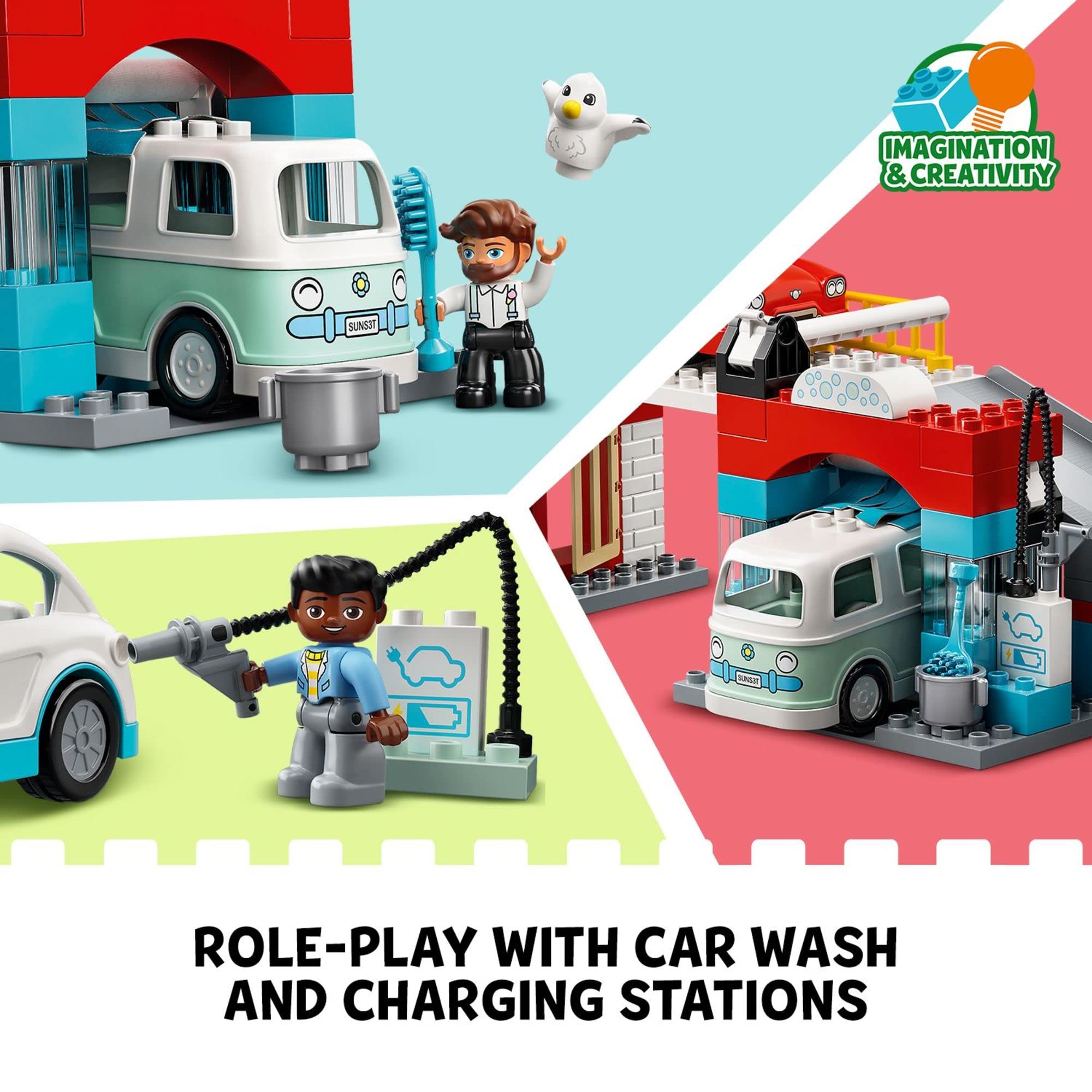 LEGO DUPLO Parking Garage and Car Wash Set 10948, Learning Toy for Toddlers with Garage, Gas Station & Toy Cars, Gifts for 2 Plus Year Old Boys & Girls