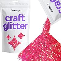 Hemway Craft Glitter - Multi-Size Chunky Fine Glitter Mix for Arts Crafts Tumbler Resin Painting Decorations Epoxy, Cosmetics for Nail Body Festival Art - Fluorescent Pink - 100g / 3.5oz