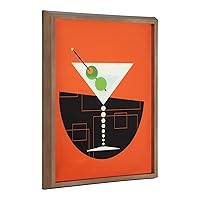 Kate and Laurel Blake Martini Framed Printed Glass Art By Amber Leaders Designs, 16x20 Dark Gold, Chic Mid-Century Modern Decor