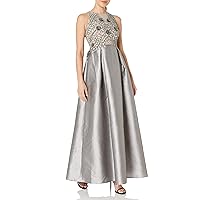 Adrianna Papell Women's Petite Size Irridescent Faille Beaded Gown