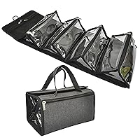 Large Capacity Hanging Eco Polyester Travel Toiletry Bag Makeup Cosmetic Bag 4-in-1 Roll-Up Make Up Storage Organizer With 4 detachable Removable Zipper Clear TPU Pouches & Hook