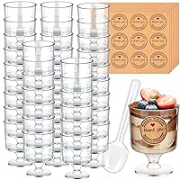 100 Pack Plastic Dessert Cups with Lids and Spoons, Clear Yogurt Parfait Cups with Stickers Mini Dessert Cups Small Appetizer Cups for Fruit Party Pudding Shooter Christmas (Goblet)