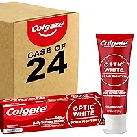 Colgate Optic White Stain Fighter Whitening Toothpaste, Clean Mint Flavor, Safely Removes Surface Stains, Enamel-Safe for Daily Use, Teeth Whitening Toothpaste with Fluoride, 4.2 Oz Tube (Pack of 24)