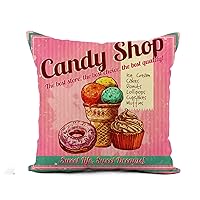Flax Throw Pillow Cover Old Vintage Candy Sketch Donut Ice Cream and Cupcake 20x20 Inches Pillowcase Home Decor Square Cotton Linen Pillow Case Cushion Cover