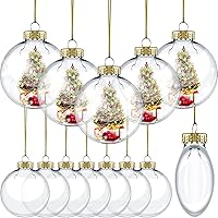 Clear Christmas Plastic Ball Transparent Fillable Sphere Light Bulb with Rope and Removable Metal Cap Hanging Ornaments for Christmas Tree Decor (Gold, 12)