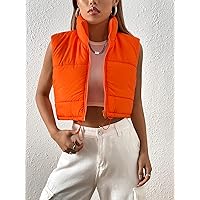 Women's Jackets Drawstring Hem Zip Up Crop Vest Puffer Coat Women Jackets (Color : Orange, Size : Medium)