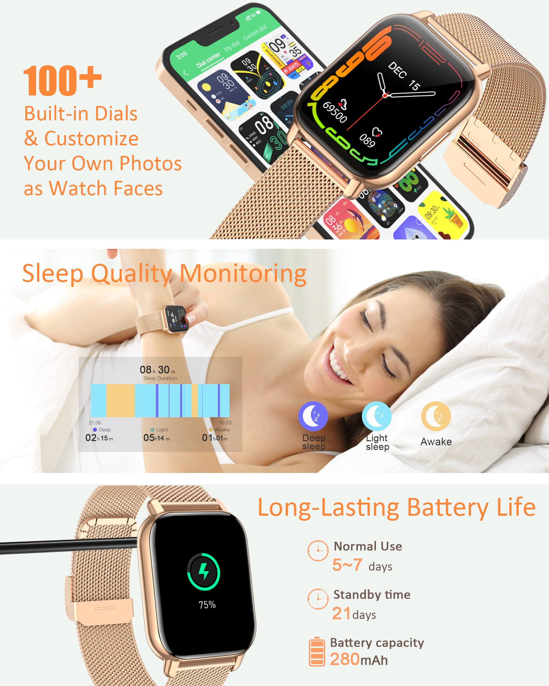 Smart Watch with Call Answer/Dial, 1.82' Big Face Smartwatch for Android iPhones Compatible, Fitness Step Tracker w/HR, Sleep Monitor, Sp02, 23Sports Mode for Women Men(No BP)