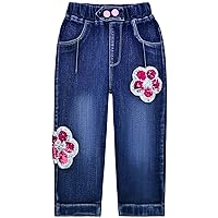 Peacolate 2-8 Years Little Big Girl Flip Sequined Jeans(Floral,2Years)