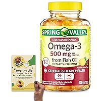 Spring Valley Omega-3 Fish Oil Softgels, Lemon, 500 mg, 120 Count, General and Heart Health Support Dietary Supplement - Bundle with 'Healthy Life, Simple Choices' Guide (2 Items)