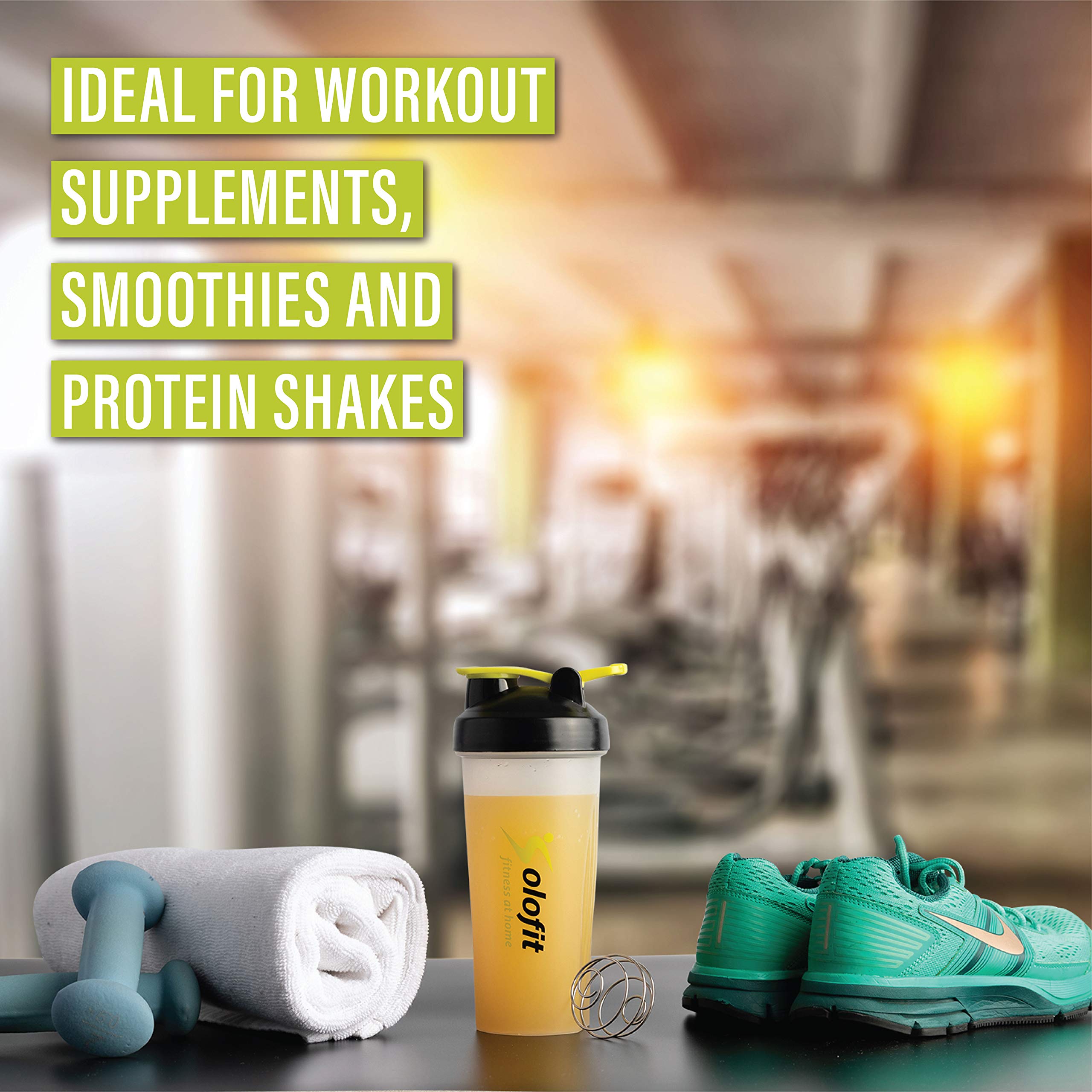 Solofit Protein Shaker Bottles with Shaker Balls– Leak Proof Smoothie & Drink Shaker Bottle – Portable Supplement Mixer Cup - Ideal for Fitness Enthusiasts, Athletes