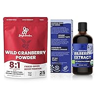 3.5oz Wild Cranberry Powder & 3.4oz USDA Organic Wild Bilberry Extract Bundle - Freeze-Dried Cranberries & Liquid Bilberry Anthocyanin Eye Supplement - Natural, High Bioavailability
