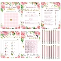 145 Pieces Floral Baby Girl Shower Game Set 5 Games 25 Sheets of Each with 20 Pencils Floral Baby Shower Games & Activities for Girl Includes Baby Descriptions and Wishes, Guess Who, Bingo Game
