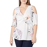 City Chic Women's Cold Shoulder Top with V Neckline and Twist Front Detail