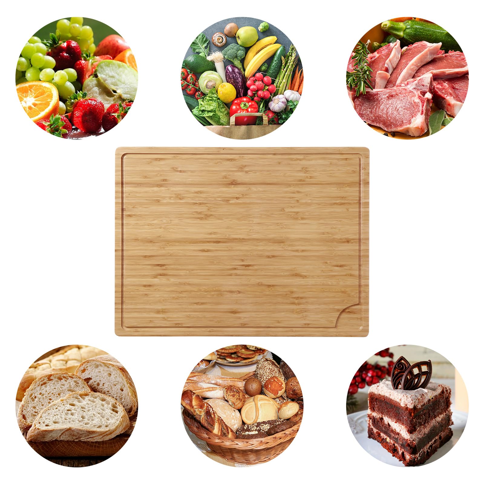 24 x 18 Bamboo Cutting Board, Large Kitchen Chopping Board for Meat, Butcher Block Cutting Board, Carving Board with Handle and Juice Groove for Turkey, Meat, Vegetables, BBQ