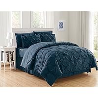 Elegant Comfort Luxury Best, Softest, Coziest 8-Piece Bed-in-a-Bag Comforter Set on Amazon Silky Soft Complete Set Includes Bed Sheet Set with Double Sided Storage Pockets, Full/Queen, Navy