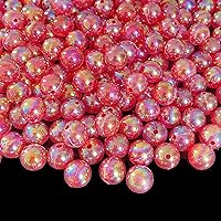 200Pcs Acrylic Round Beads Ab Color Beads Clear Plastic Bead Assortments Colorful Loose Beads Spacer for DIY Necklace Bracelet Jewelry Craft Making (10mm, Red AB)