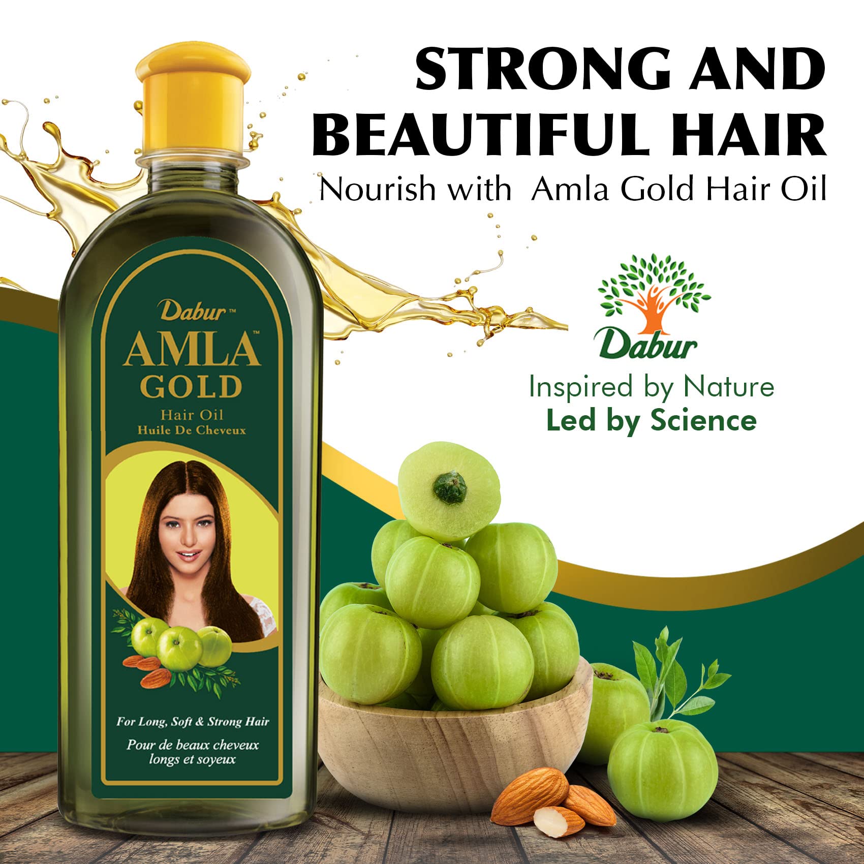Dabur Amla Gold Hair Oil - Hair Serum with Amla Oil, Almond and Henna - Moisturizing Hair and Scalp Oil for All Types of Hair - Natural Hair Oil Treatment Products for Women - 10.14 Fl Oz (Pack of 1)