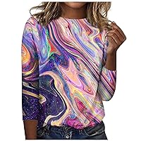 Clothes for Women Women's Casual Fashionleopard Printed Round Neck Three Quarter Sleeve T-Shirt Top