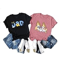 Dog Mom Shirt Women Mom and Dad Shirts Couple Set Outfit T-Shirt Casual Letter Graphic Top Tees