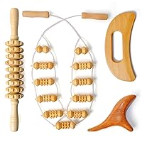Neck Massager Roller Rope, gua sha Board, Back Roller, Reflexology Tools: 4-in-1 Wood Therapy Massage Tools for Neck and Back Pain Relief, Lymphatic Drainage, and Stimulation Therapy