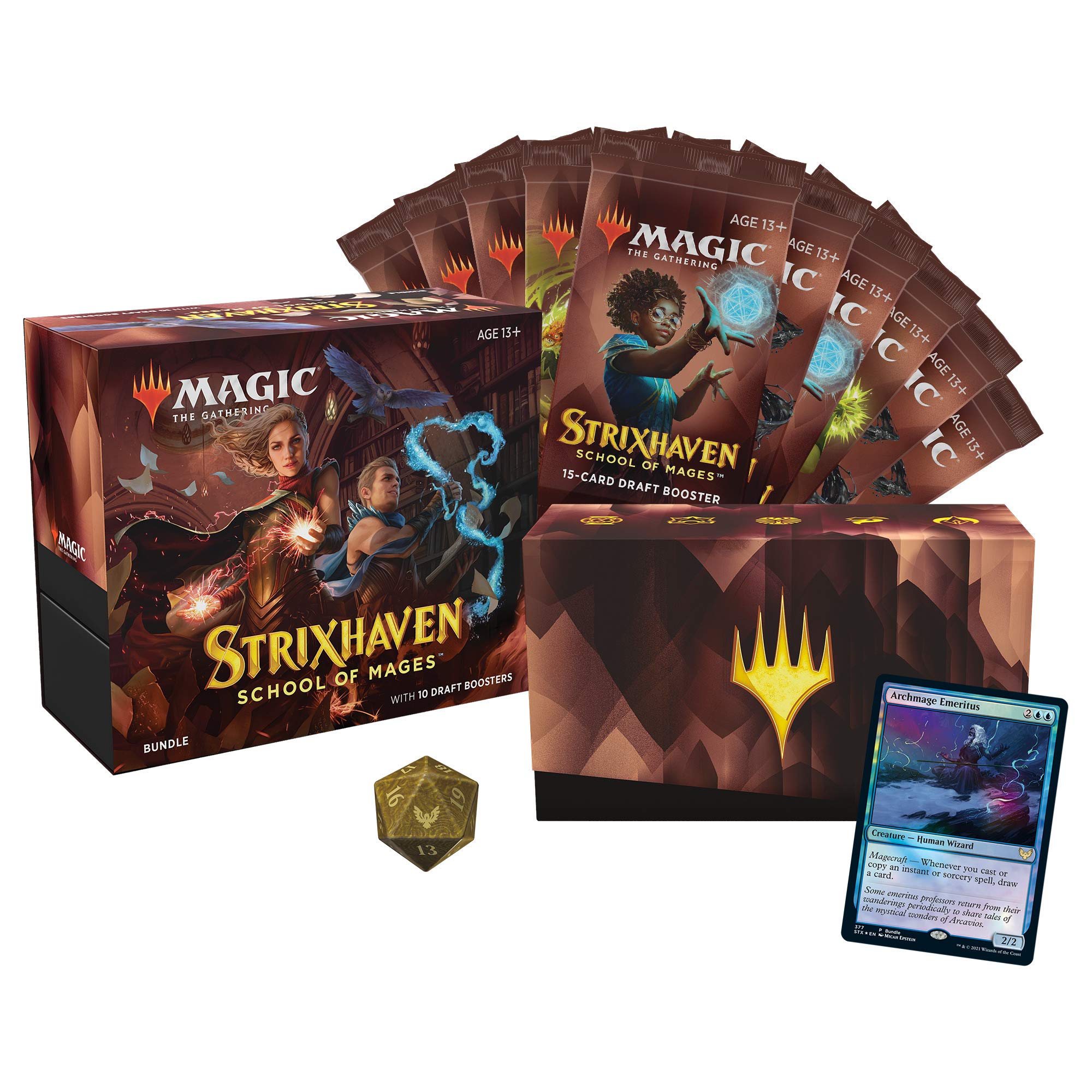 Magic The Gathering Strixhaven Bundle | 10 Draft Boosters (150 Magic Cards) + Accessories, Brown