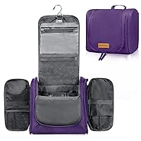 MULISOFT Toiletry Bag, Hanging Travel Toiletry Bag for Women and Men, Water-resistant Cosmetic Makeup Bag with Hanging Hook, Large Capacity Makeup Organizer bag for Toiletries and Cosmetics, Purple