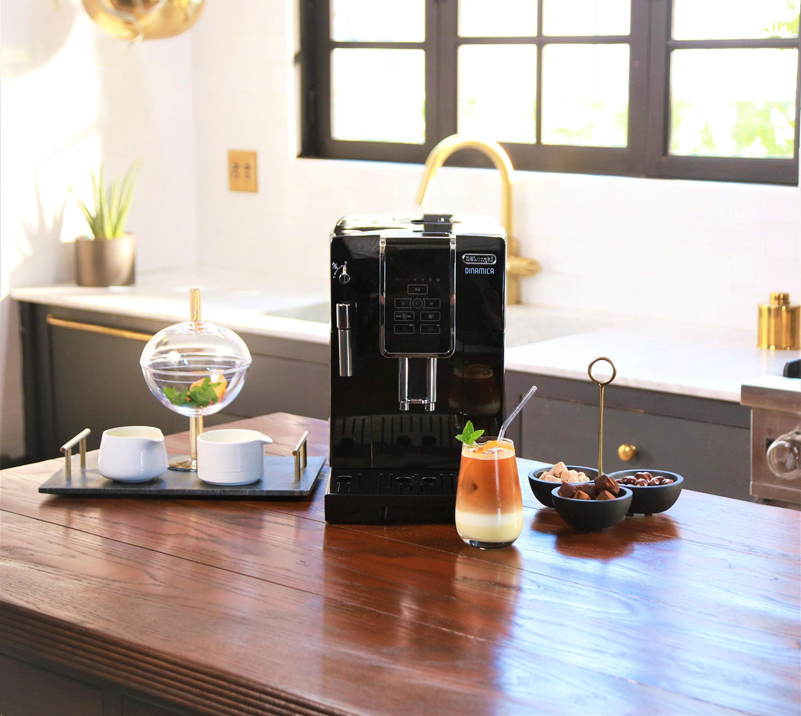 De'Longhi Dinamica Automatic Coffee & Espresso Machine, Iced-Coffee, Burr Grinder (Black) (Renewed)