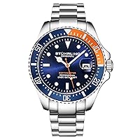 Stuhrling Original Men's Watches Pro Dive Watch Sports Watch with 42 MM Case Blue Dial Stainless Steel Silver Bracelet Diving Watch for Men