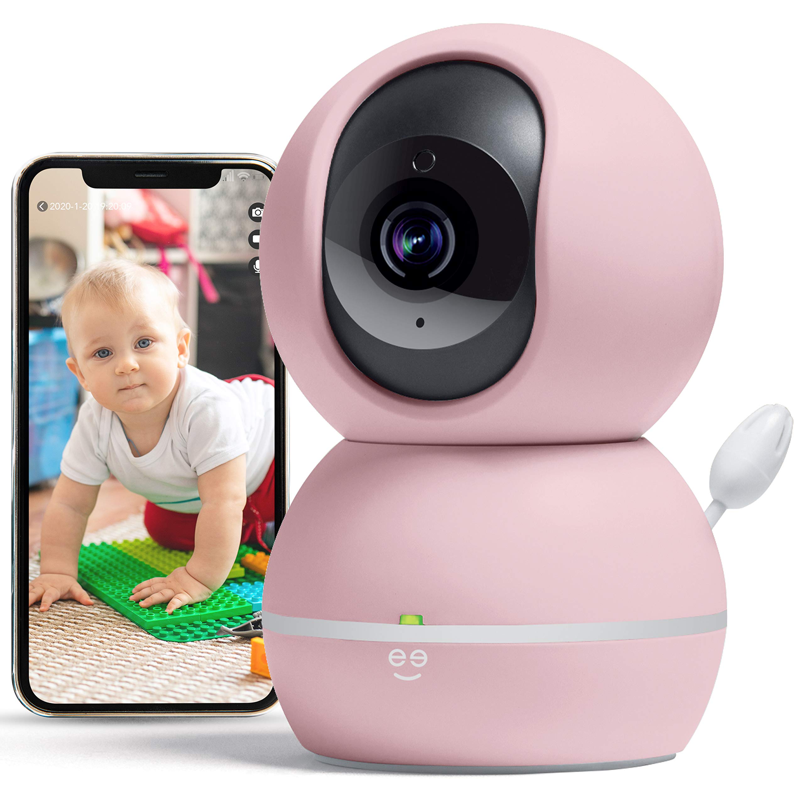 Geeni Smart Home Pet and Baby Monitor with Camera, 1080p Wireless WiFi Camera with Motion and Sound Alert (Pastel Pink)